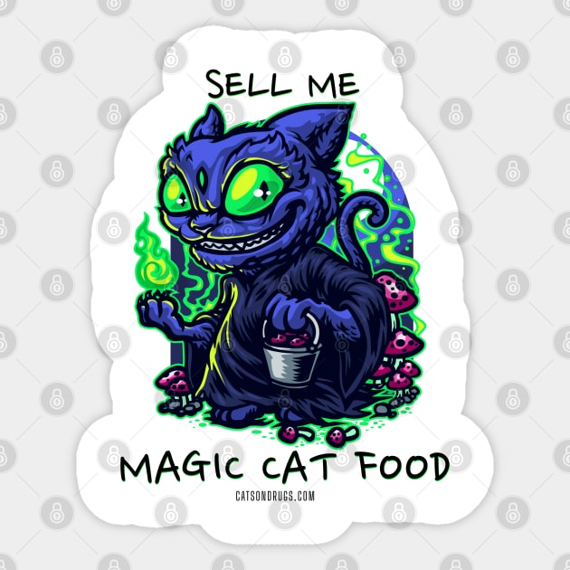 Techno cat - Sell me magic cat food - Catsondrugs.com - rave, edm, festival, techno, trippy, music, 90s rave, psychedelic, party, trance, rave music, rave krispies, rave flyer Sticker by catsondrugs.com